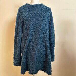 Reformation Boucle Fuzzy Tunic Sweater Teal Blue XS